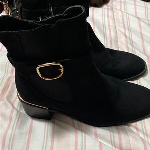 Black Ankle Boots with Gold Buckle
